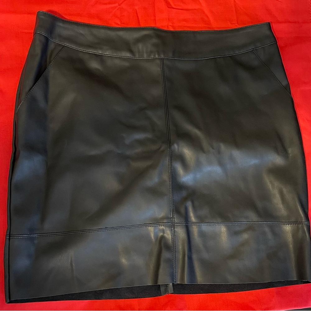 Black, faux leather 17” mini skirt